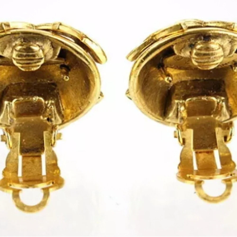 CHANEL Coco Mark Gold Plated/Rhinestone Circular Earrings-comes with COA